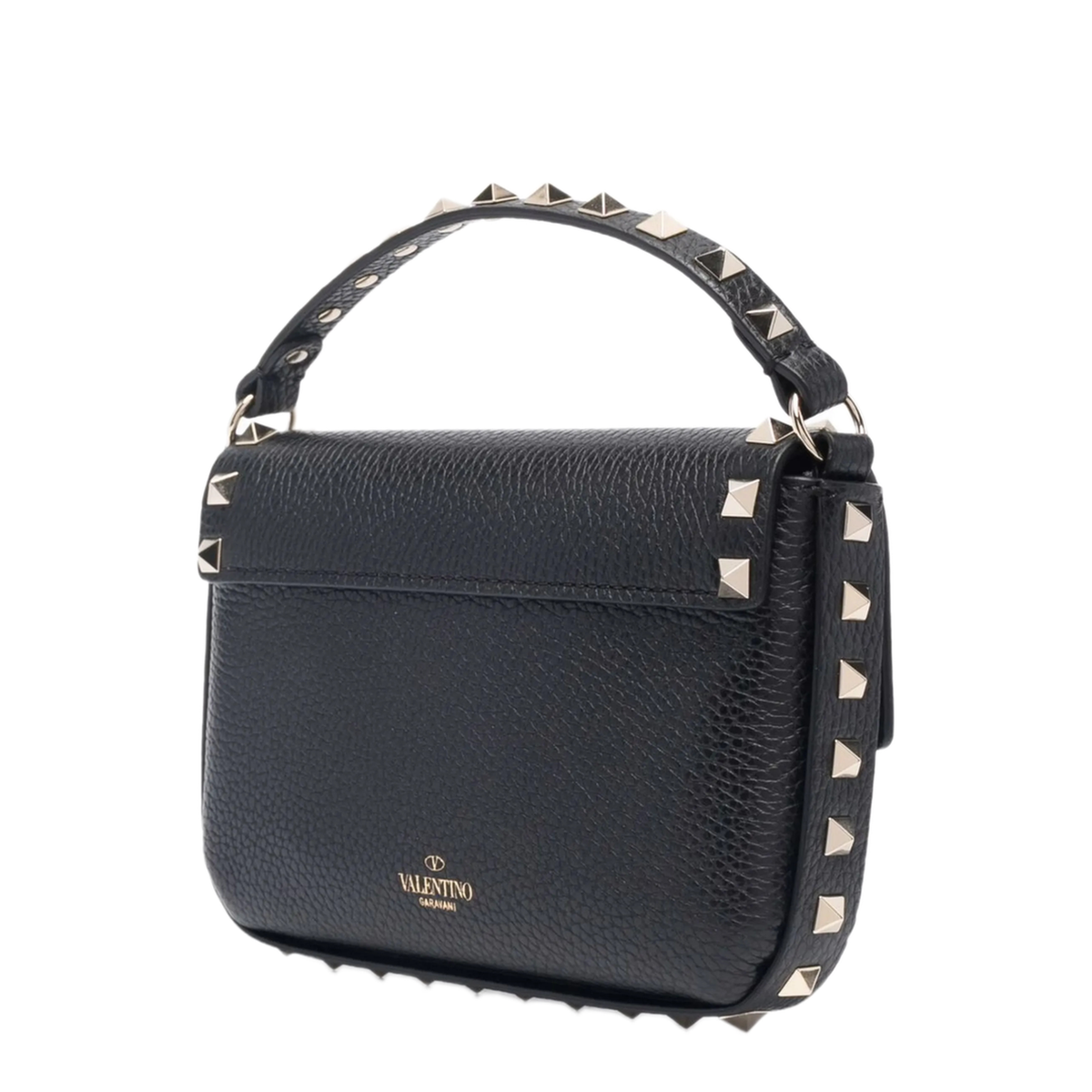 Rockstud Pouch In Grained Calfskin Leather, Black