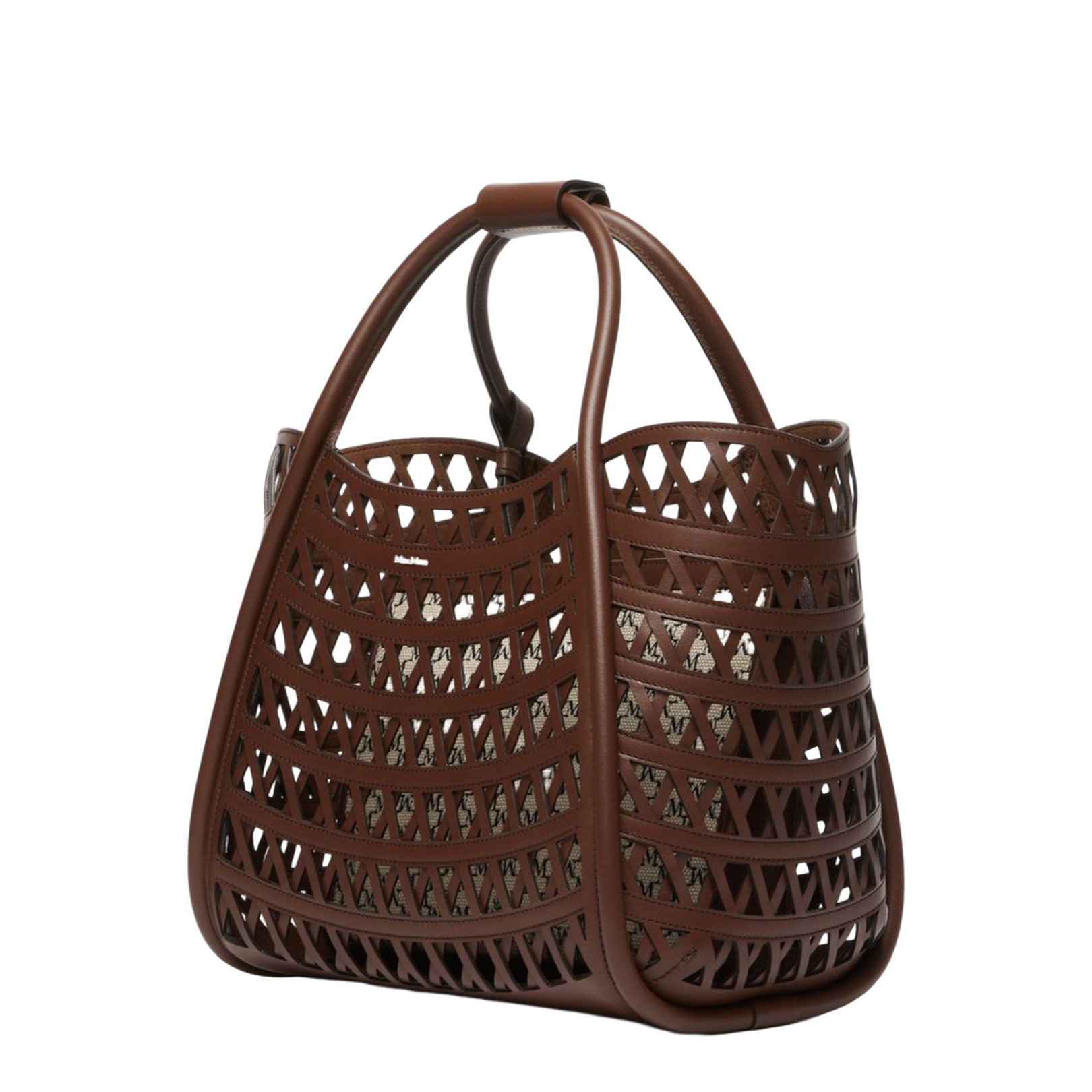 Woven Leather Small Marine Bag Dark Brown