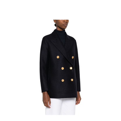 Navy Blue Gold-Button Double-Breasted Coat