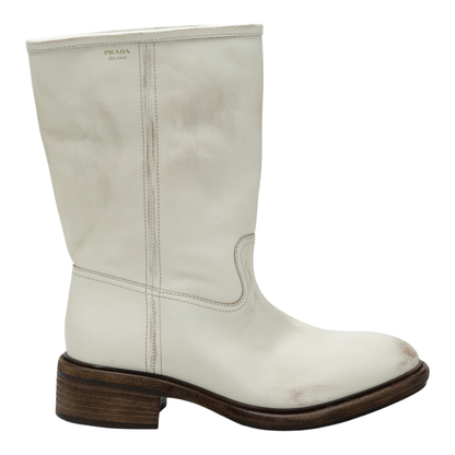 Talc-Colored Boots In Aged-Effect Leather