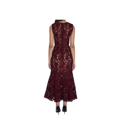 MAYFEYR - Self Portrait - Guipure Lace Midi Dress - RS26167MABURGUNDY