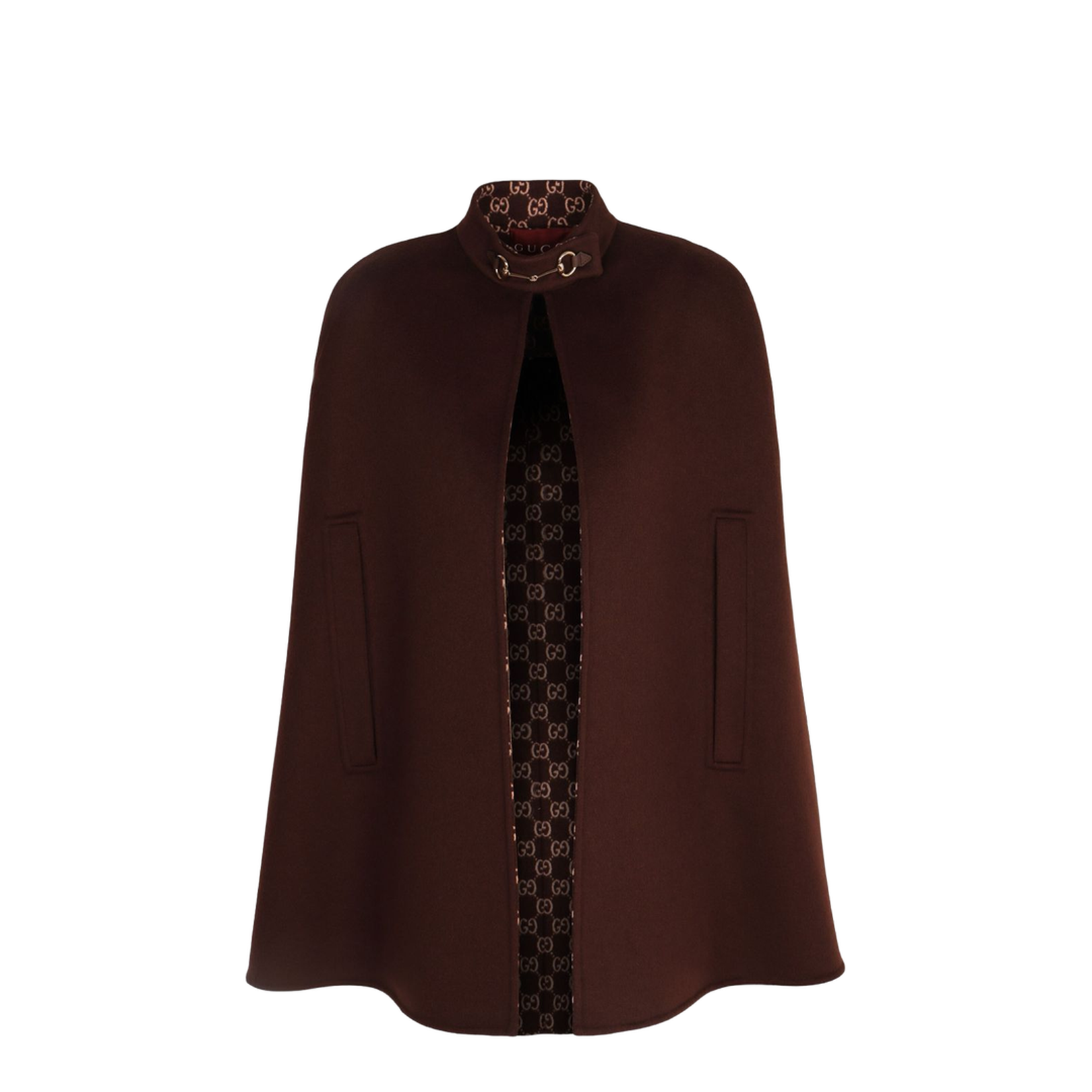 Silk Wool Cape with Horsebit in Brown