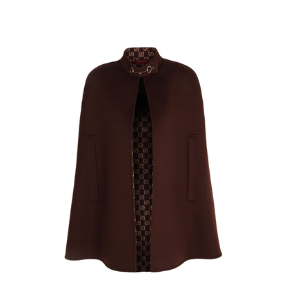 Silk Wool Cape with Horsebit in Brown