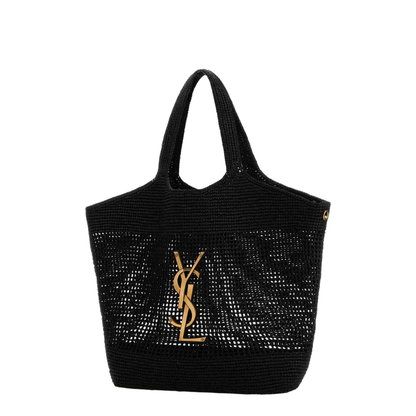 Icare Maxi Raffia Tote Bag - Black