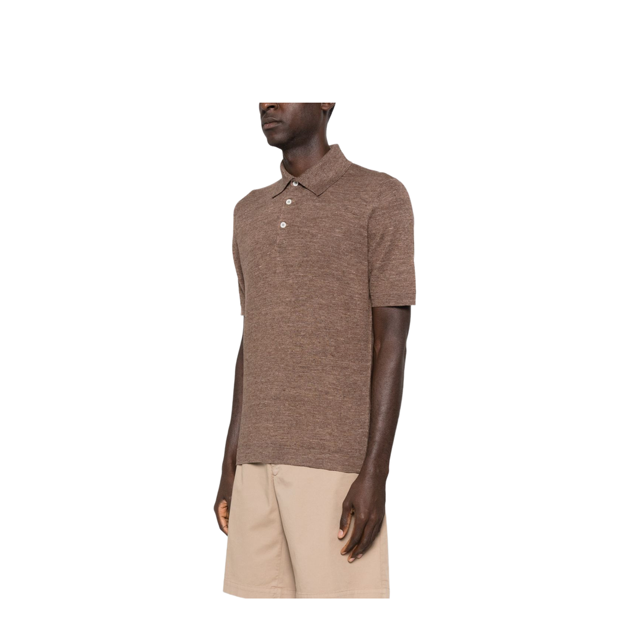 Polo Collar Chest Stripe Linen and Cotton Blend Shirt