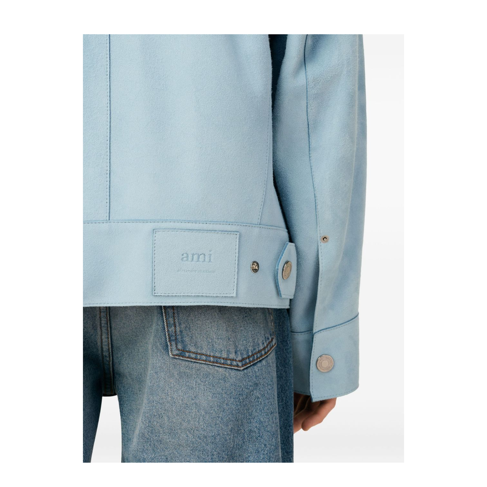 Sky Blue Leather Trucker Jacket