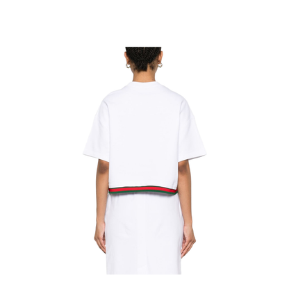 Cropped Cotton Jersey Top with Web in White