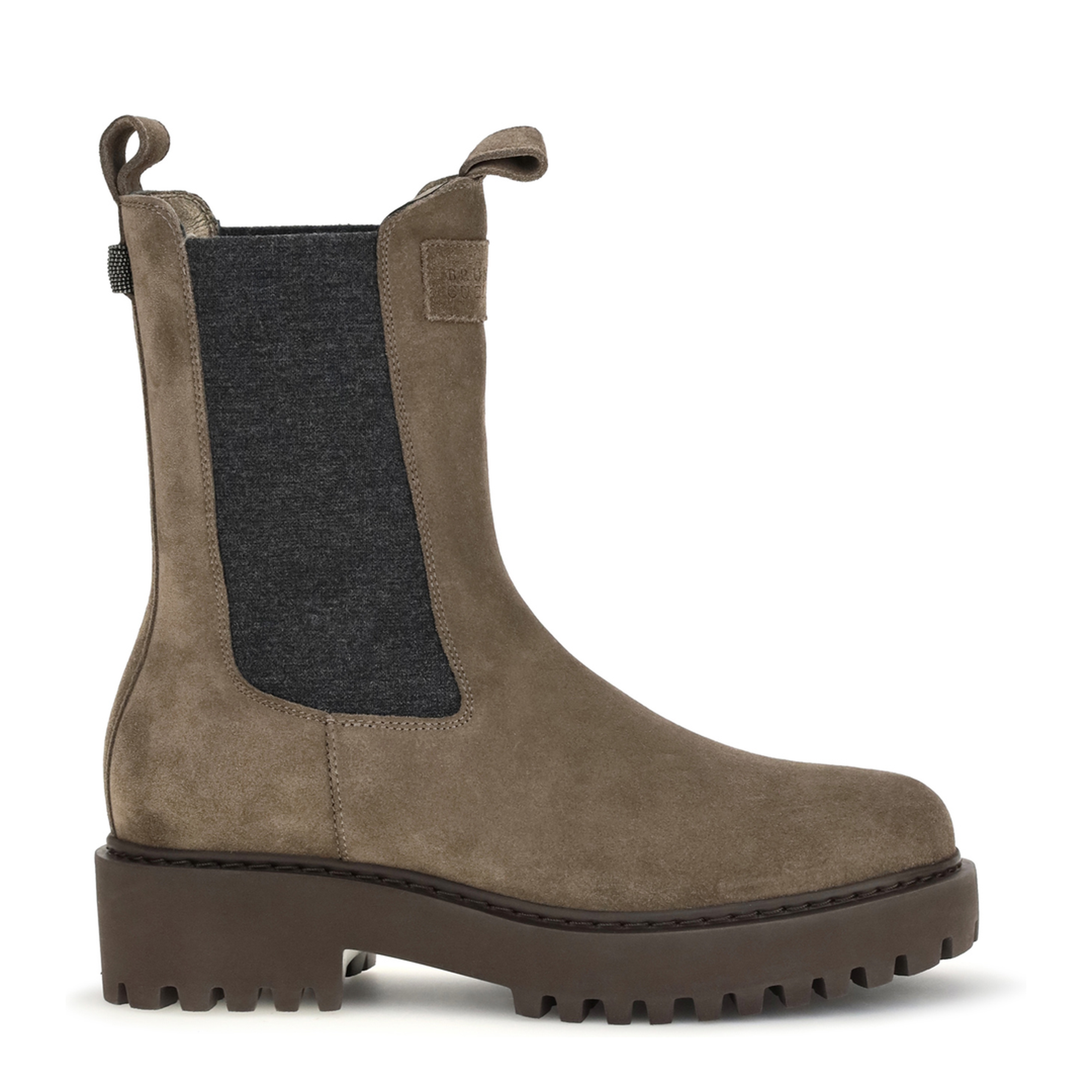 MAYFEYR - Brunello Cucinelli - Suede Ankle Boots With Knit Insert And Precious Loop Detail - MZSFG3409