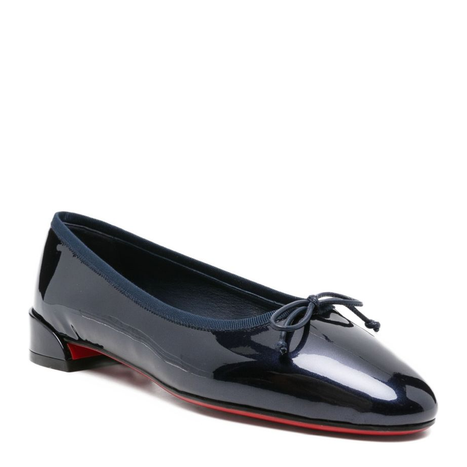 Navy Blue Patent Leather Almond Toe Bow Detail