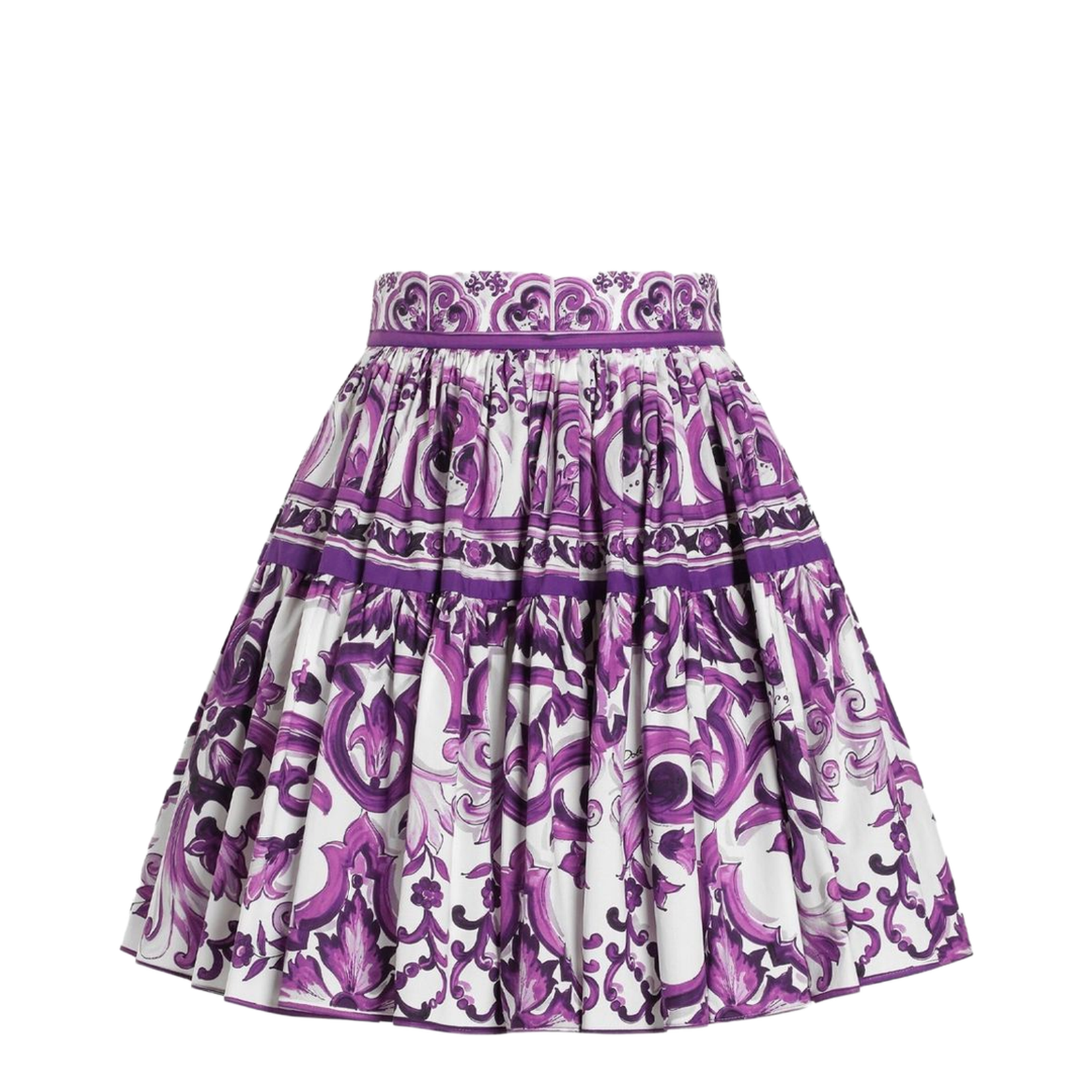 Majolica-print poplin short skirt