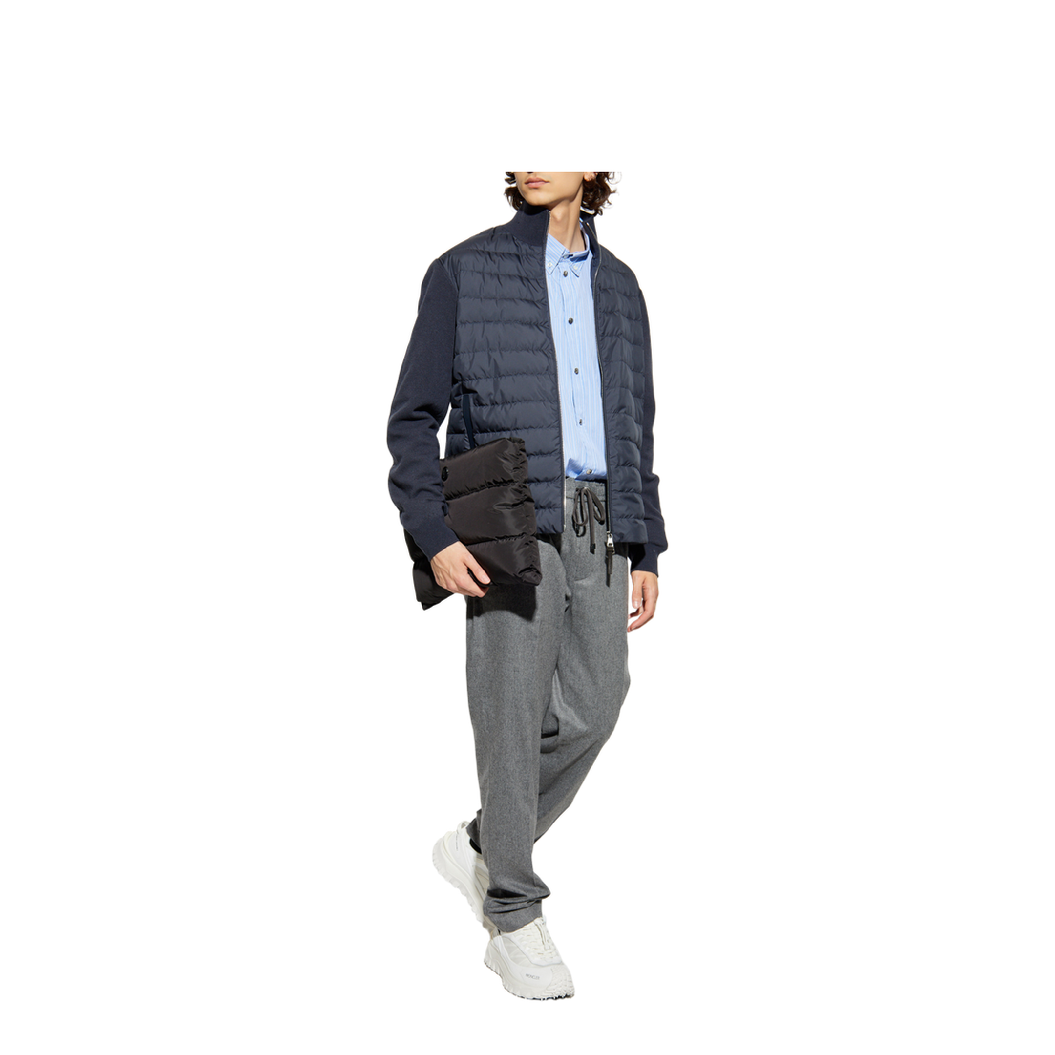 Blue Padded Wool & Cashmere Zip-Up Cardigan