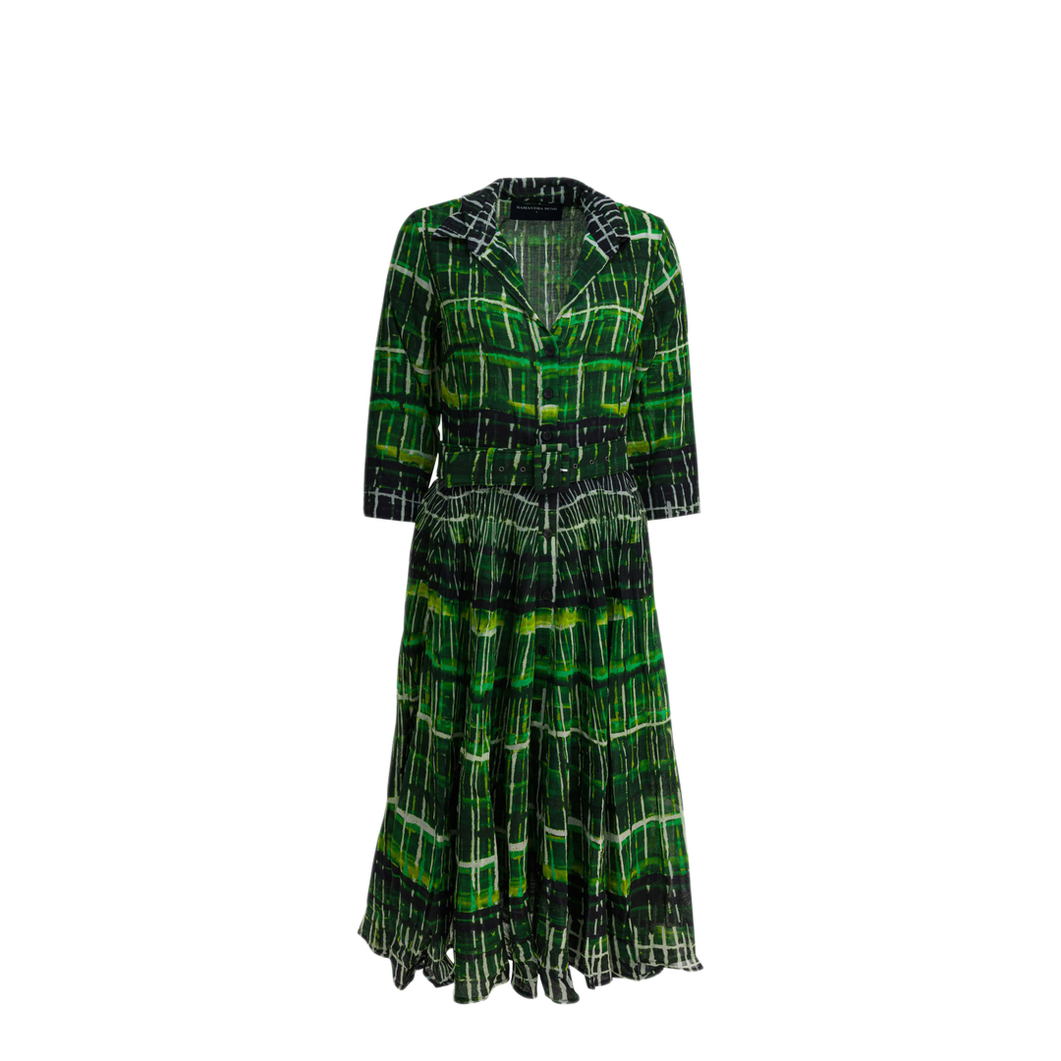MAYFEYR - Samantha Sung - Wool Midi Dress - ASTERWATERCOLORPLAIDGREEN