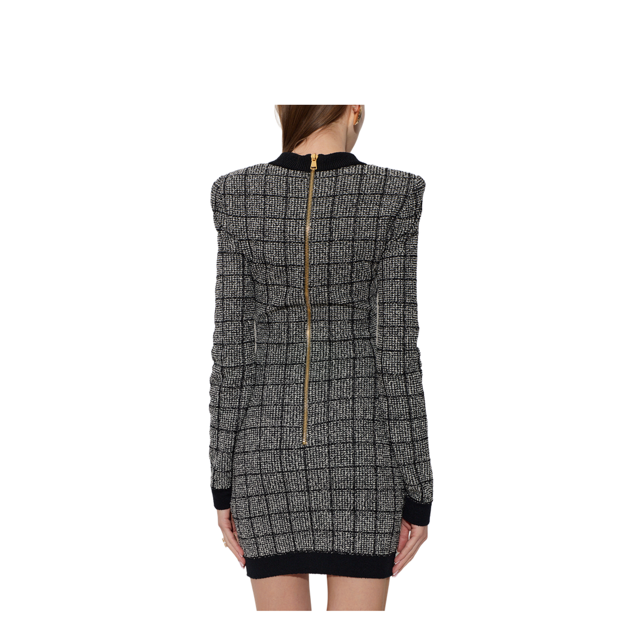 Checked Pattern Tweed Dress Black