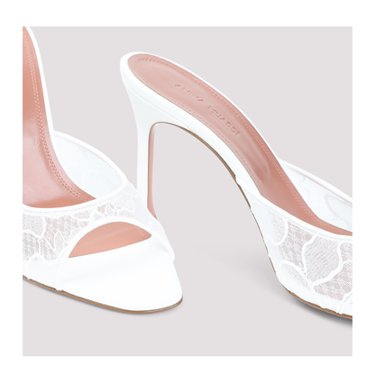 MAYFEYR - Amina Muaddi - Ivory Leather Alexa Lace 95 Slippers - 12S356878ALEIVORY