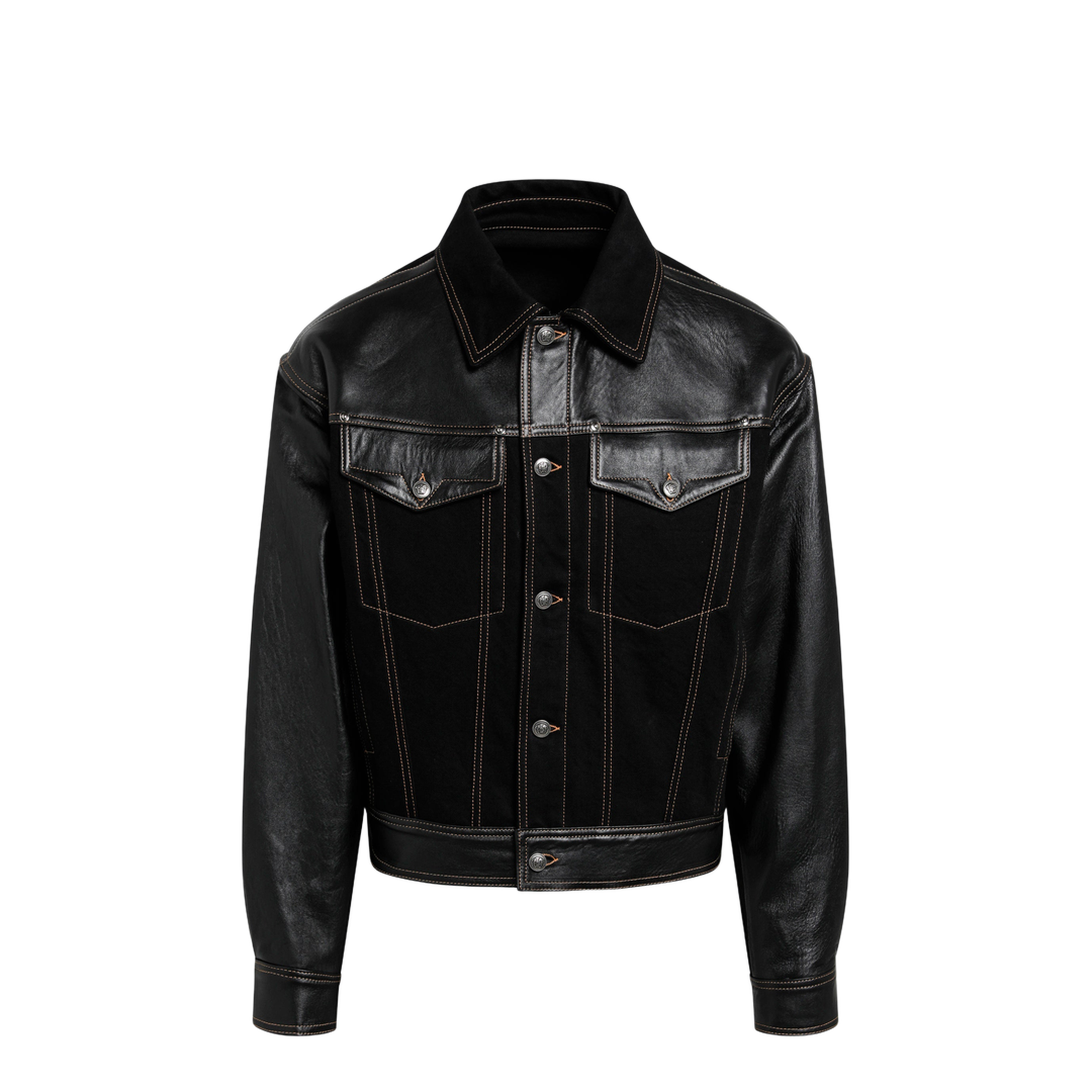 MAYFEYR - Versace - Black Denim And Leather Bomber Jacket - 10254411A184062DC90