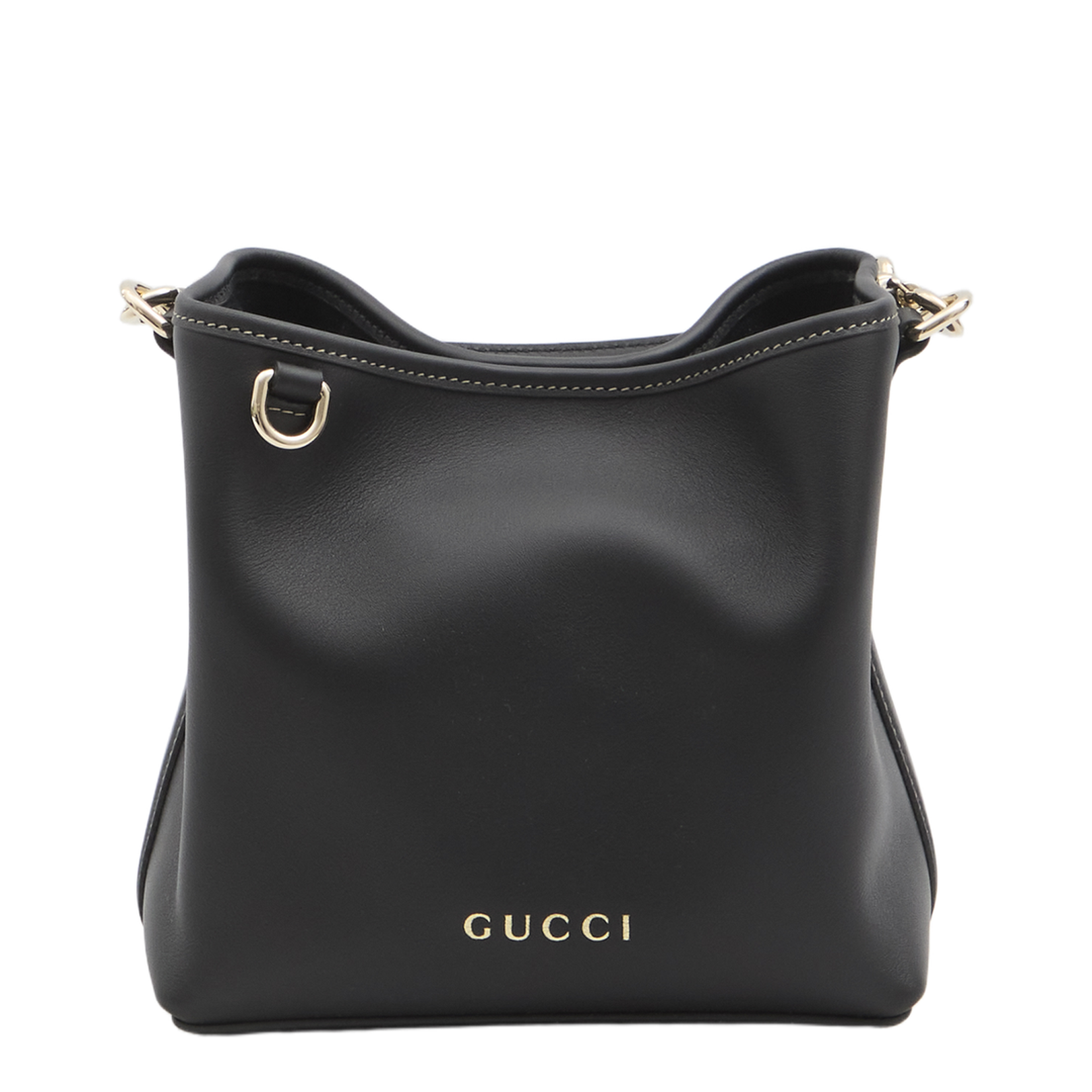 GG Emblem Leather Bucket Bag - Black
