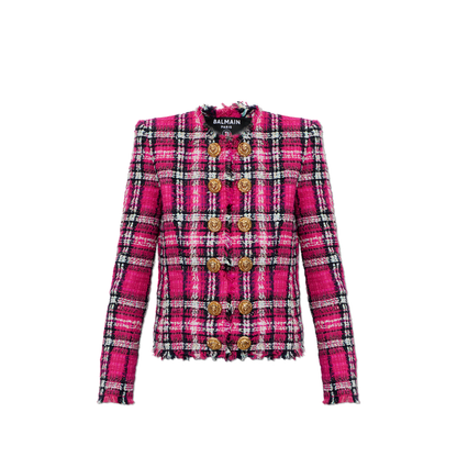 Glitter Plaid Tweed Cropped Jacket