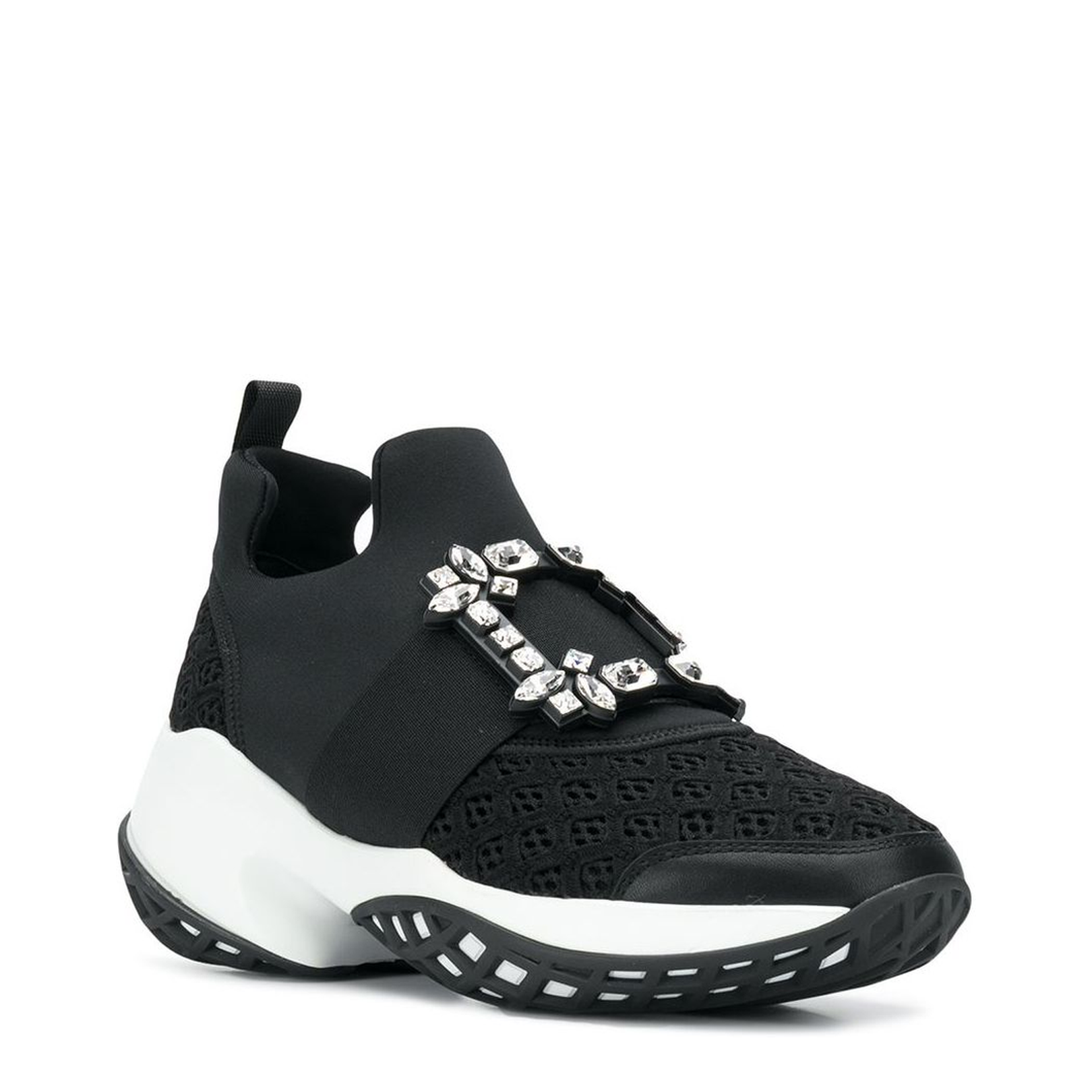 Black and White Leather Embellished Slip-On Sneakers