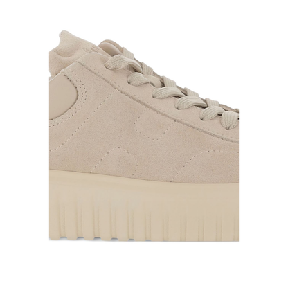 Beige Suede Upper Vertical Stripes Round Toe Lace-Up Front