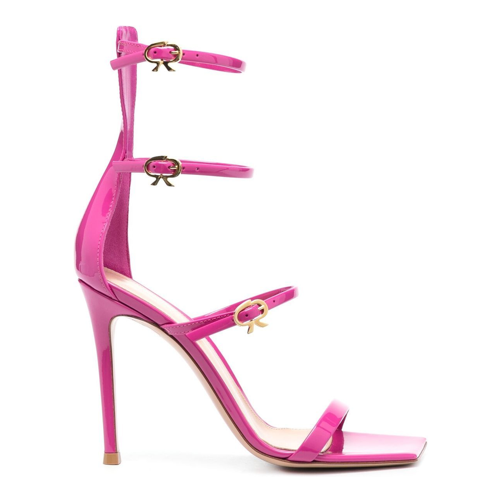 Fuchsia Buckle-Detail Leather Sandals