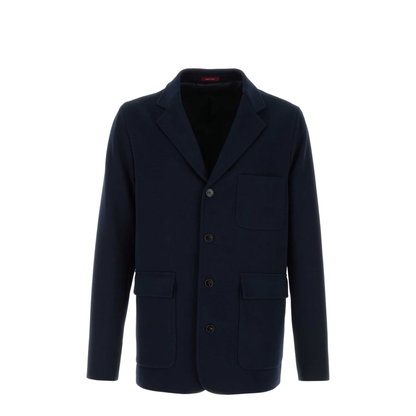Single-breast Cotton Jersey Jacket in Dark Blue