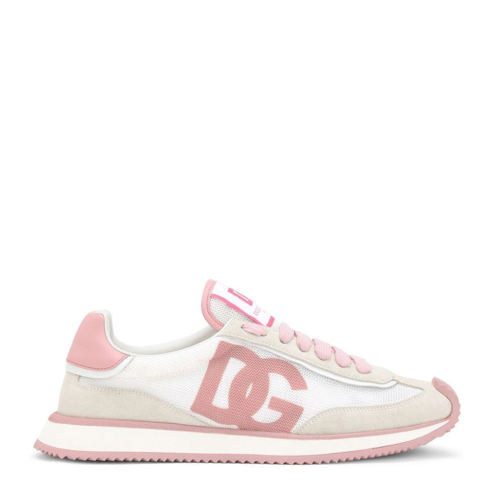 White and Pink DG Logo Sneakers