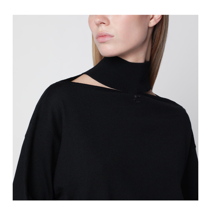 MAYFEYR - Courreges - Black Merino Wool Turtleneck Sweater - 326MPU281FI00859999