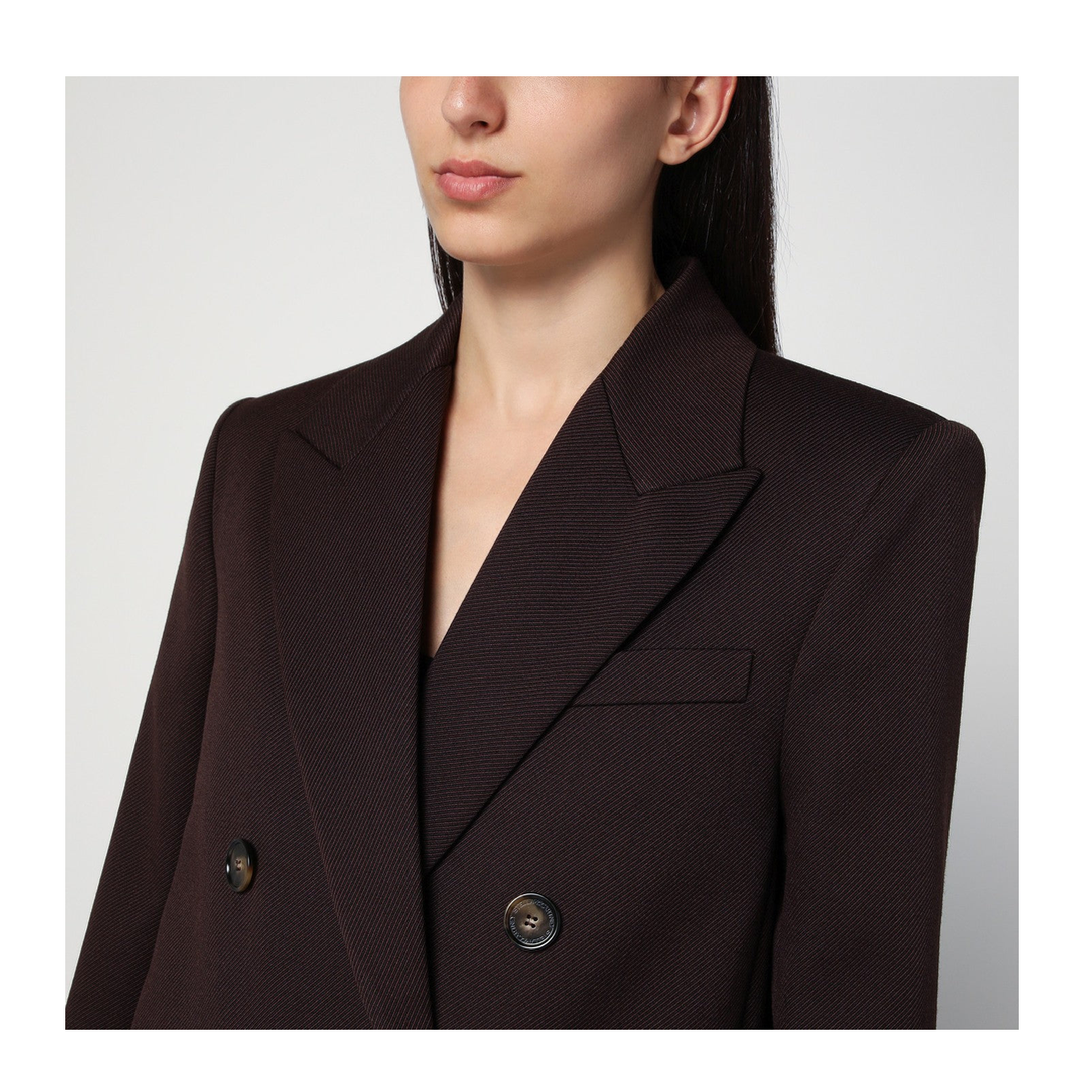 Double-breasted plum wool coat
