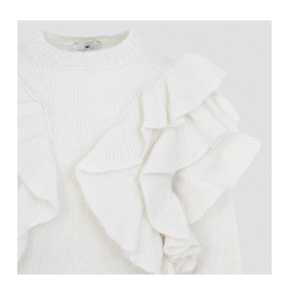 MAYFEYR - Elisabetta Franchi - Ivory Mohair Blend Short Sleeve Pullover - MK42T67E2193