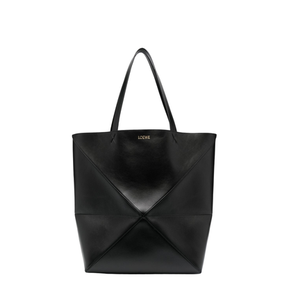 Puzzle Fold XL Shiny Calfskin Tote - Black