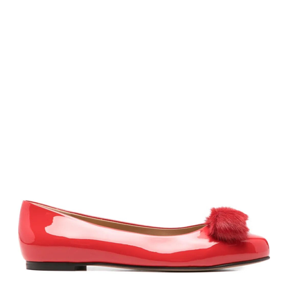 MAYFEYR - Ferragamo - Varina Fur Patent Leather Ballet Flats - 01K9110788079