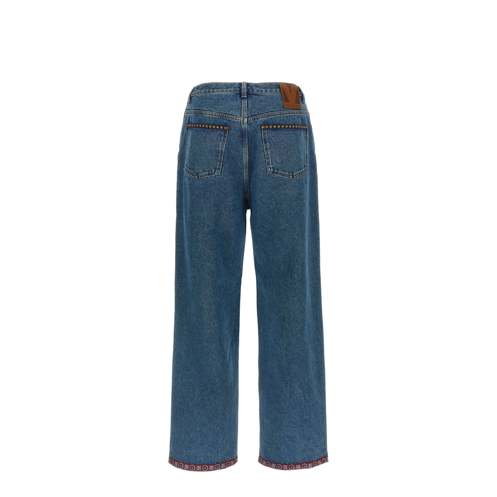 Denim Pants With Printed Border in Blue