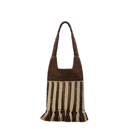 Praia Small Raffia Crossbody Bag - Natural/Brown Stripe