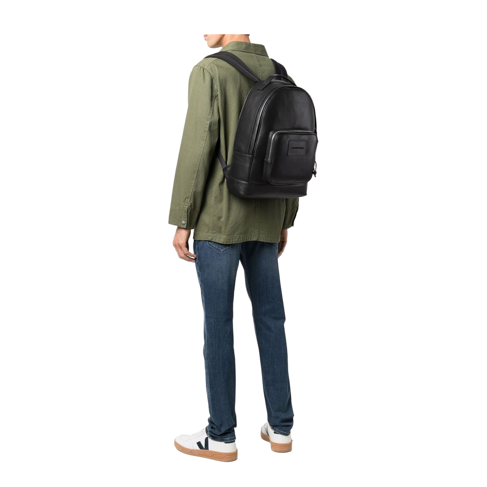 Jet-Black Leather Zip-Up Backpack