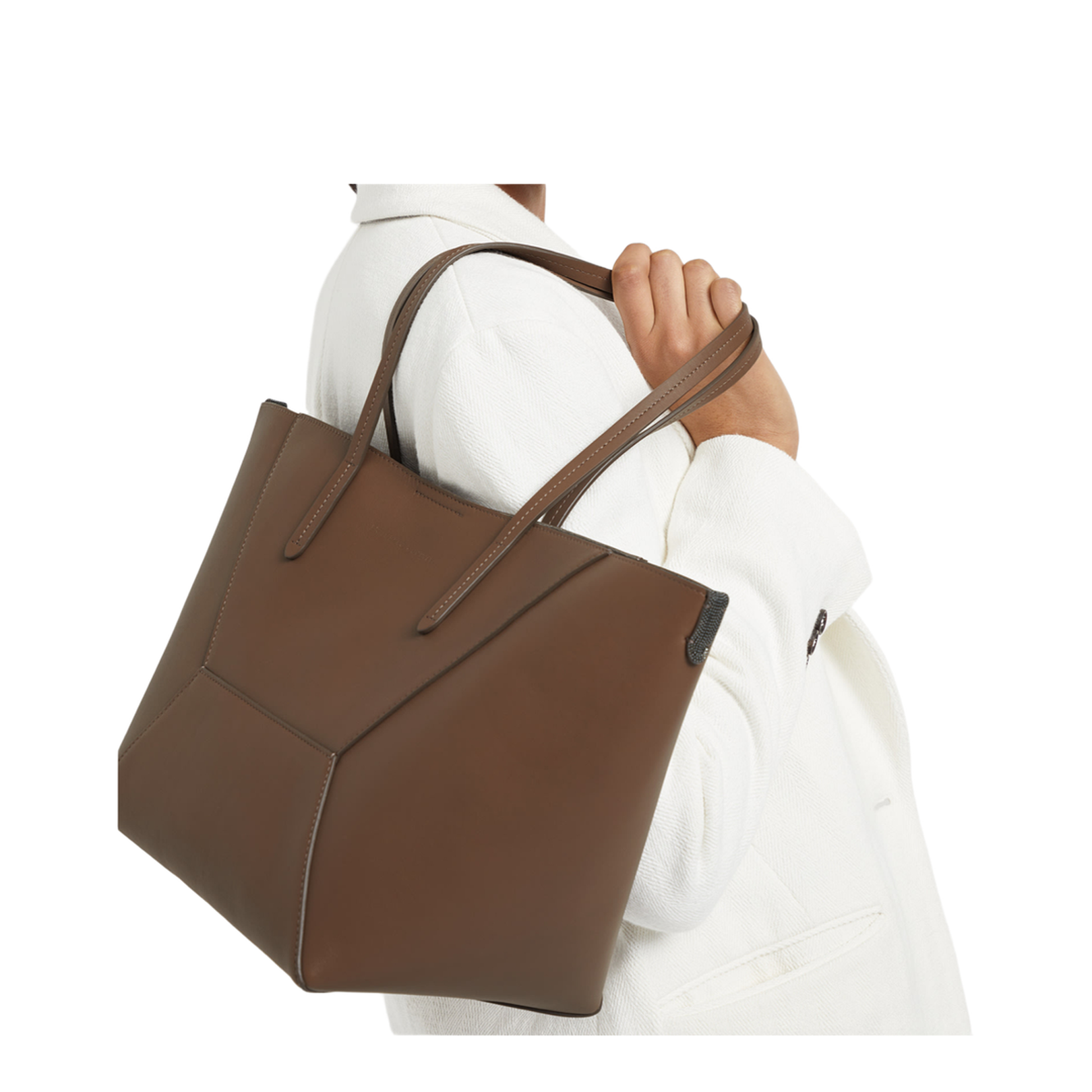Tote Bag Crafted in Brown Smooth Leather