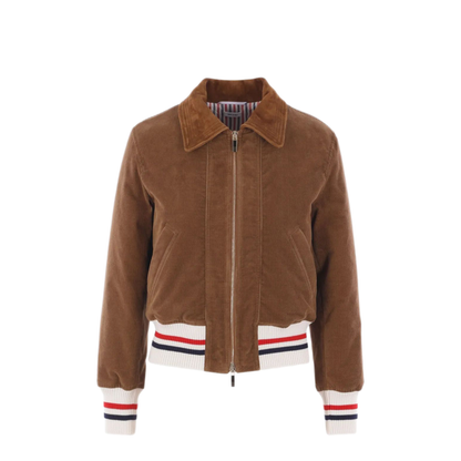 MAYFEYR - Thom Browne - Down Filled Cropped Flight Jacket In Narrow Wale Corduroy - FBD068XF0957210