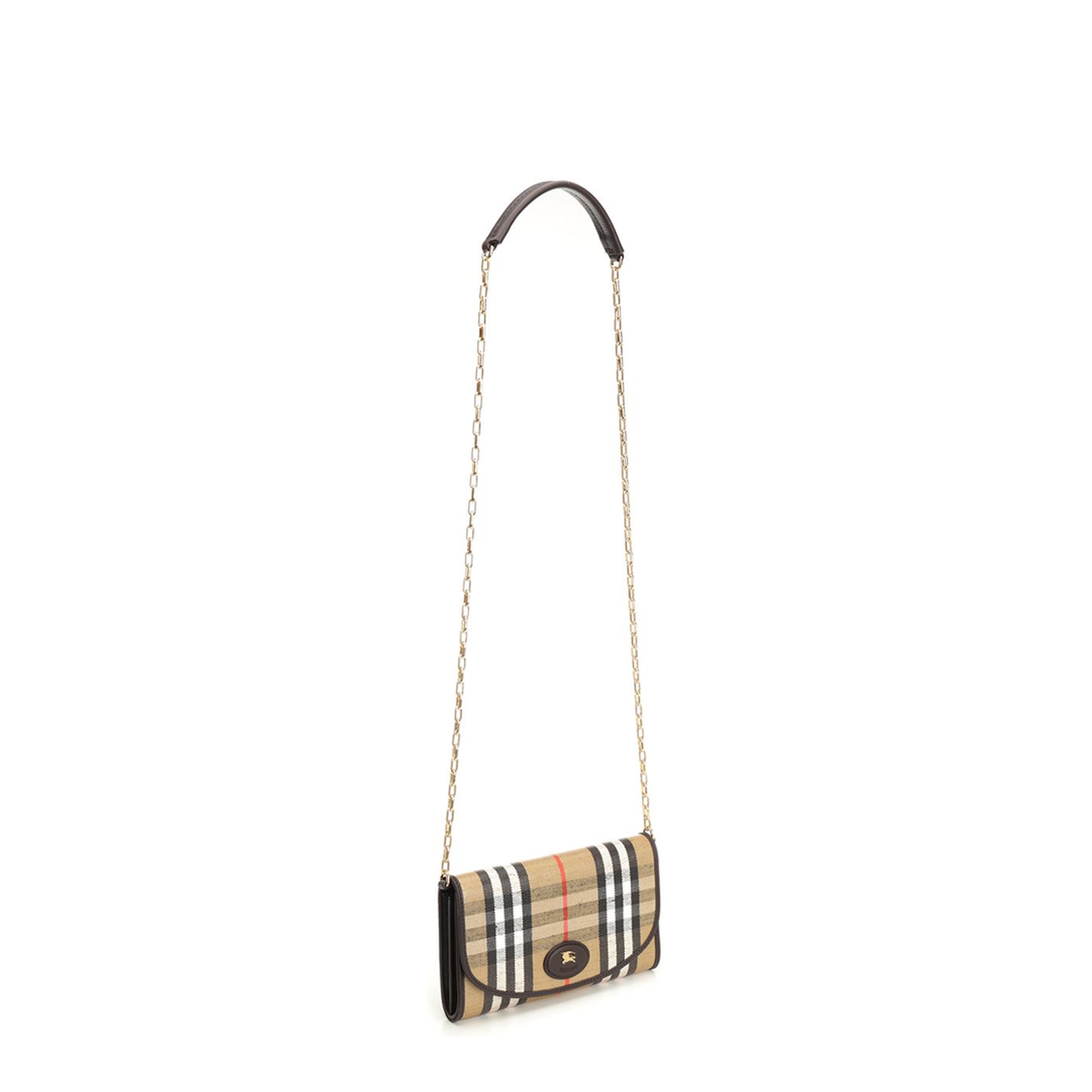 Waxed Canvas Shoulder Bag with Check Motif