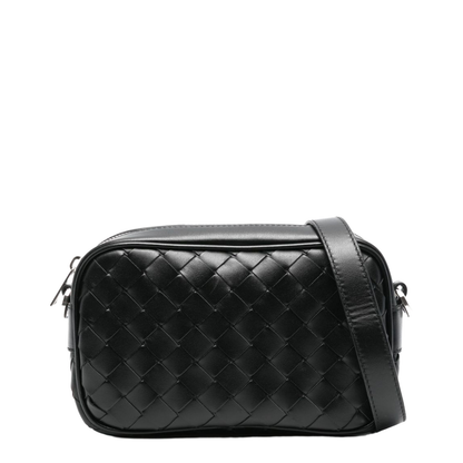 Intrecciato Mini Leather Camera Bags - Black
