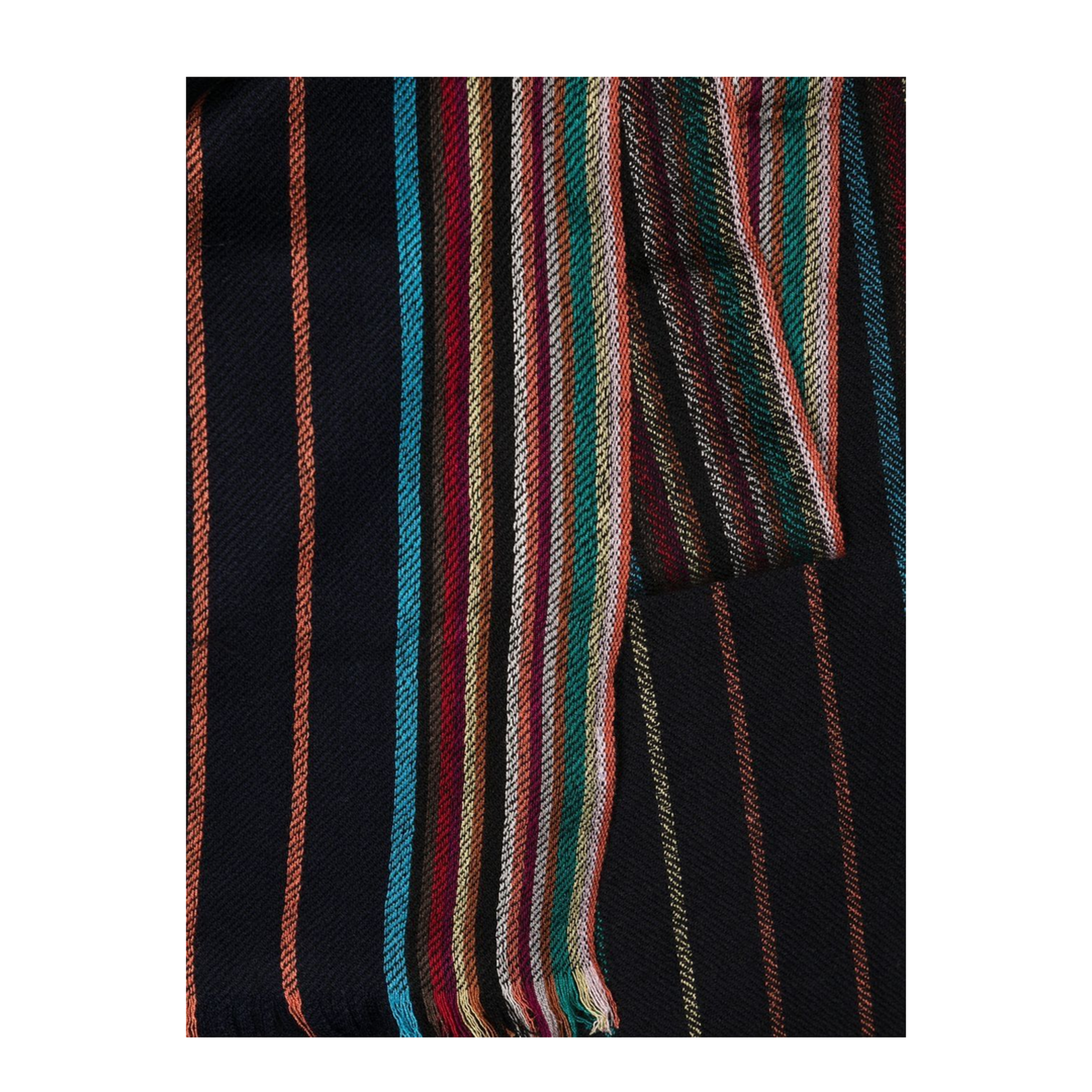 Navy Blue Multicolour Wool Side Stripe Scarf