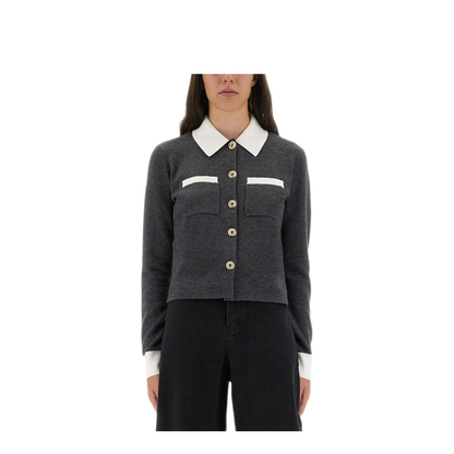MAYFEYR - Self Portrait - Cardigan With Contrasting Collar - PF25048CGRGREY
