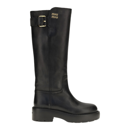 MAYFEYR - Miu Miu - Leather Knee-High Boots With Buckle Detail - 5W767EF055Y9S