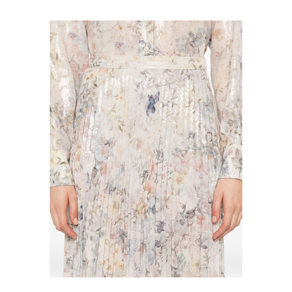 White Sequin-Embellished Pleated Skirt