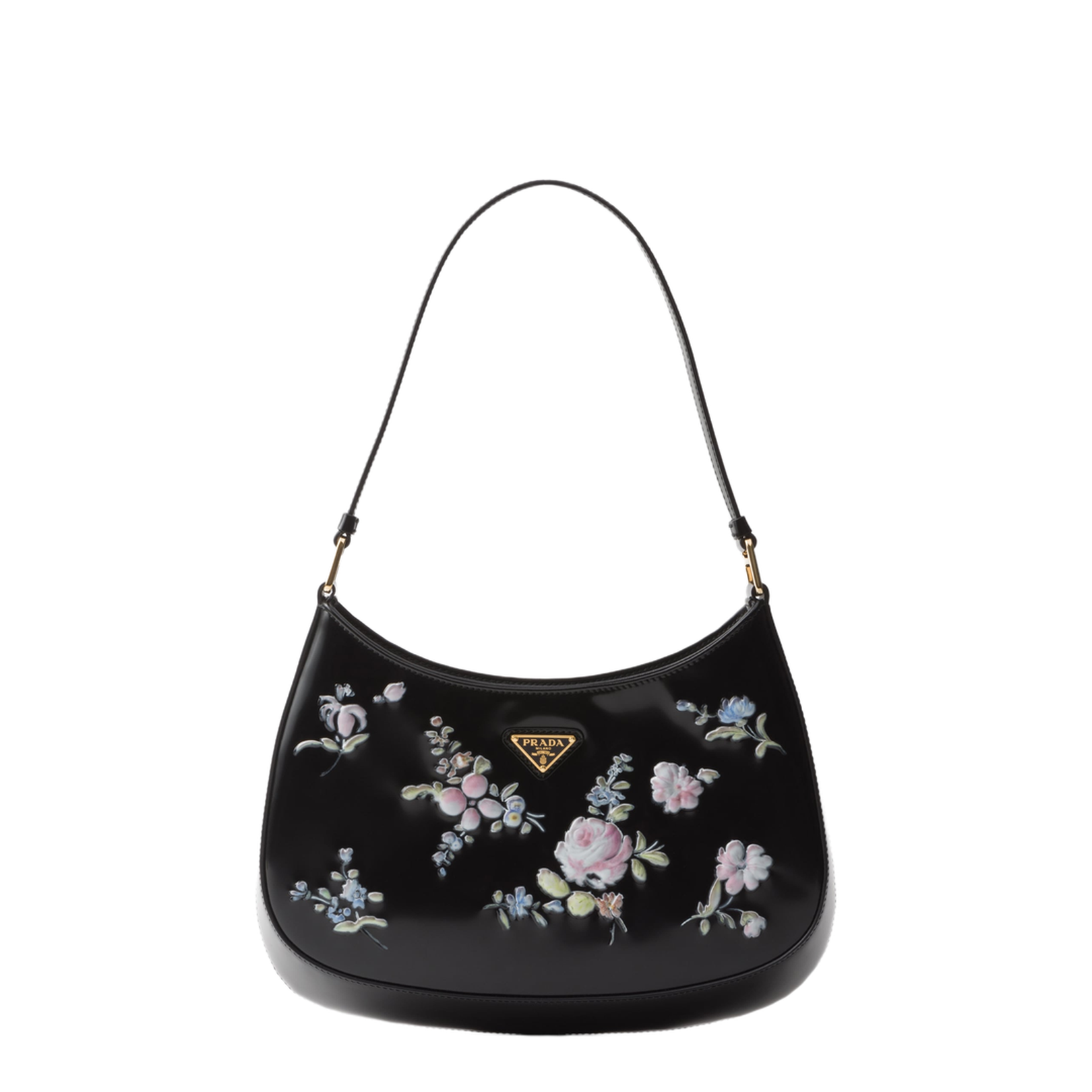 Leather Handle Bag with Enamel Triangle Logo
