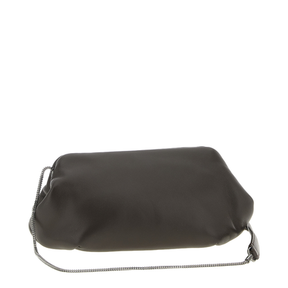 Leather Bag with Fixed Snap Closure and Monile Chain Detail