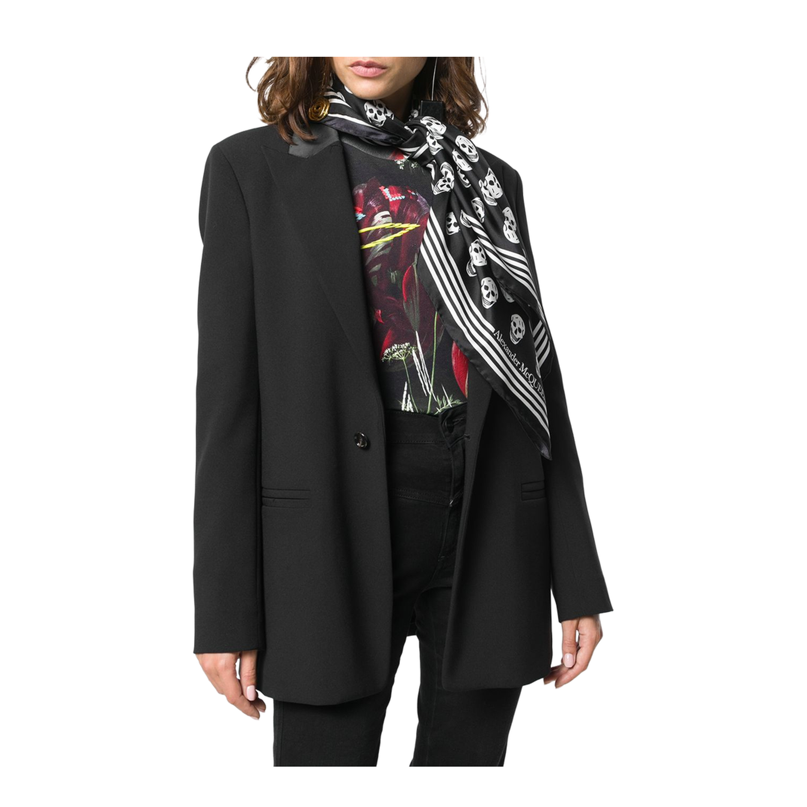 Black Mini Skull Print Silk Scarf