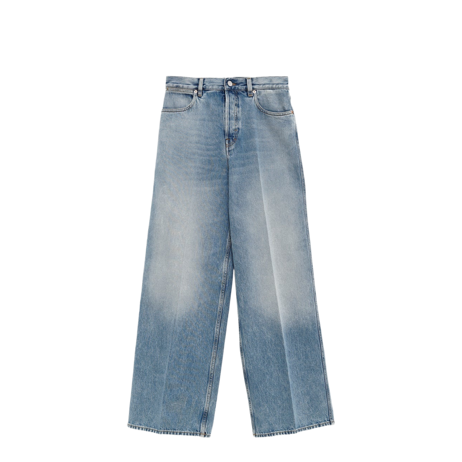 Wide Leg Denim Pants in Light Blue