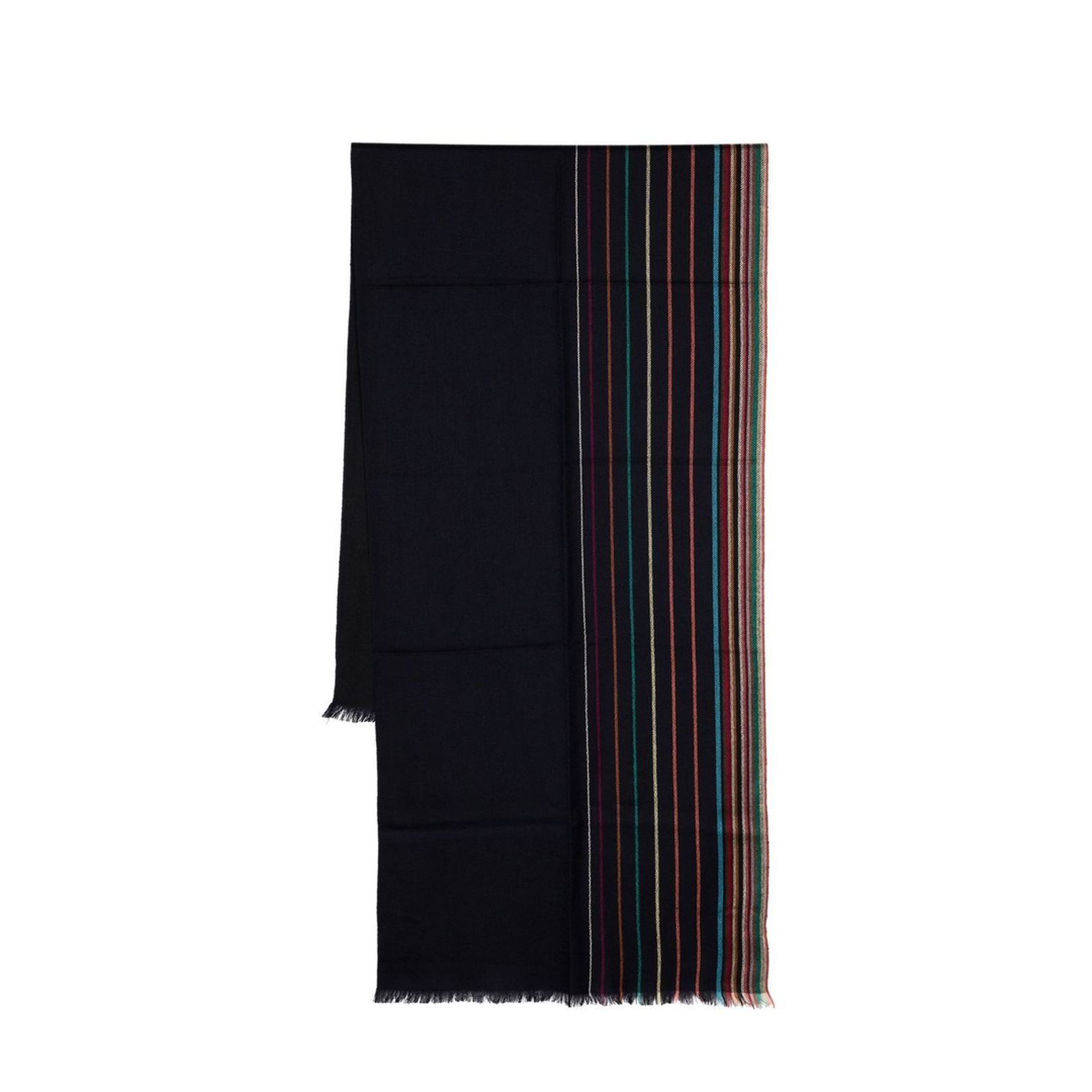 Navy Blue Multicolour Wool Side Stripe Scarf