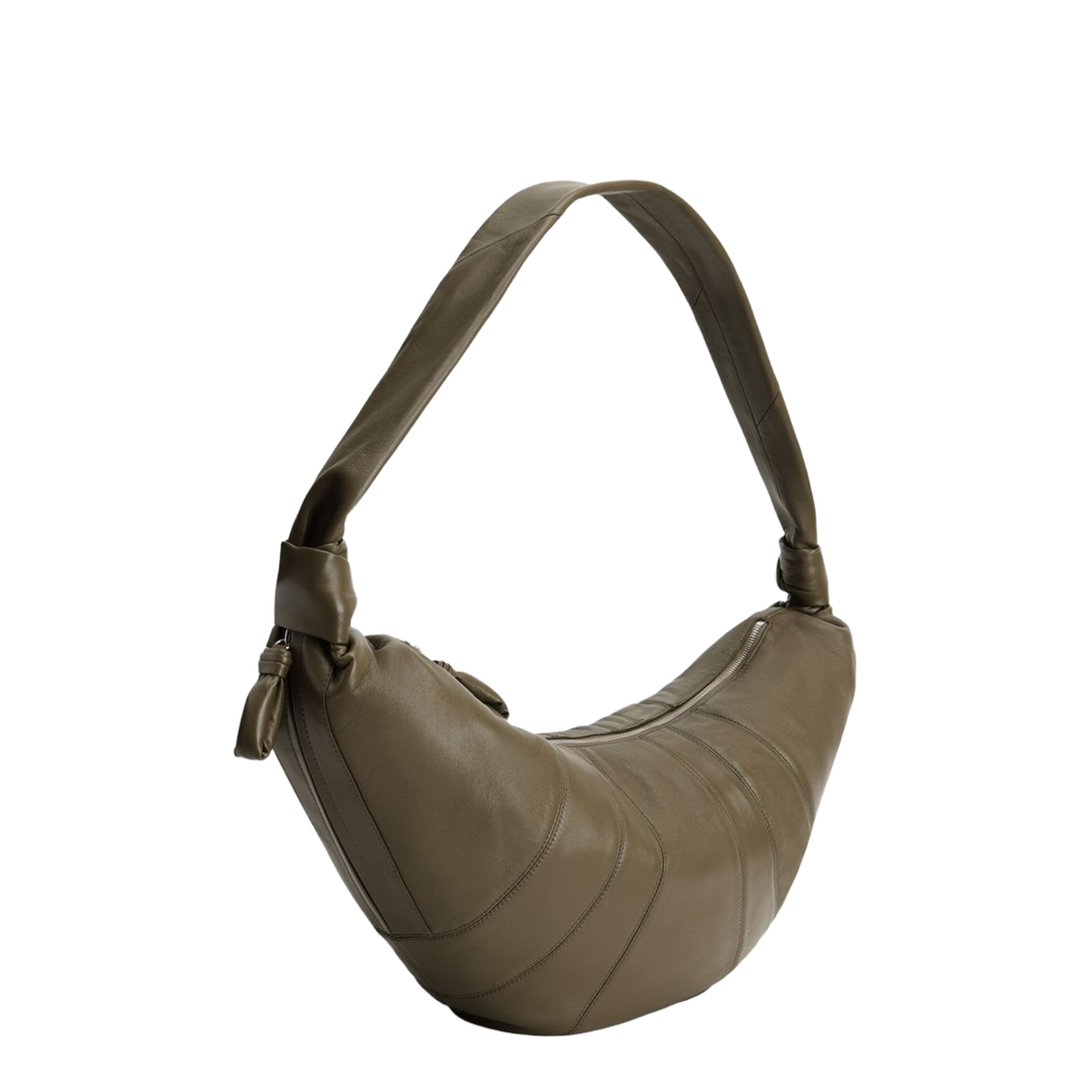 Khaki Leather Curved Shape Bag