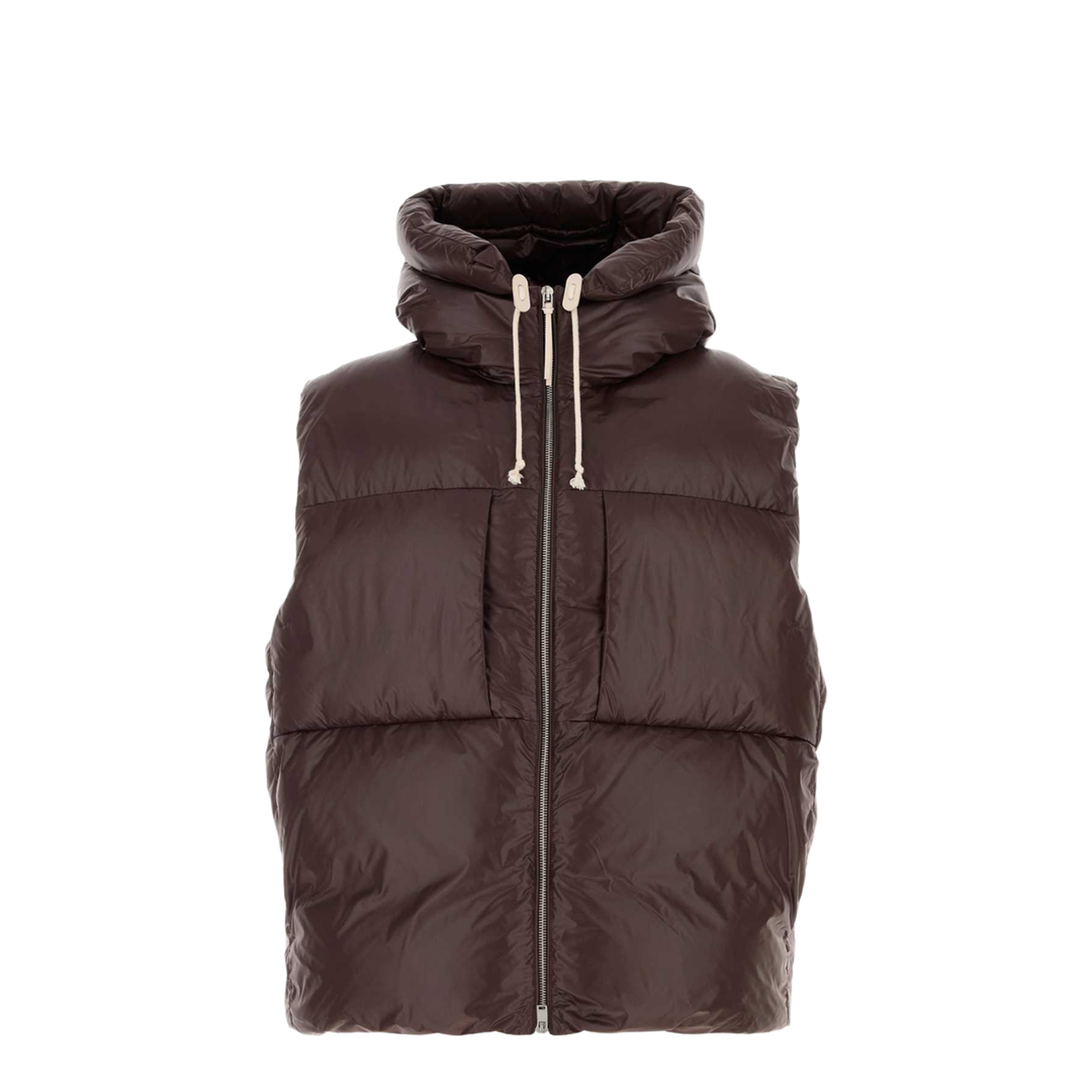 Brown Nylon Sleeveless Down Jacket