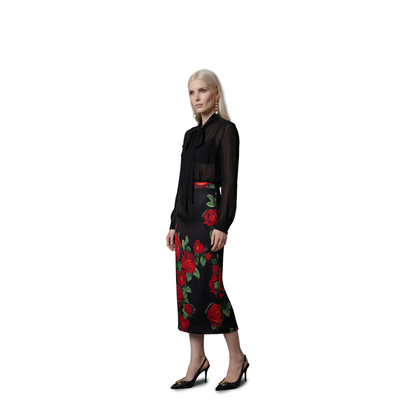 MAYFEYR - Dolce & Gabbana - Red Rose Print Midi Skirt - F4CSJTFSA9RHN6EJ